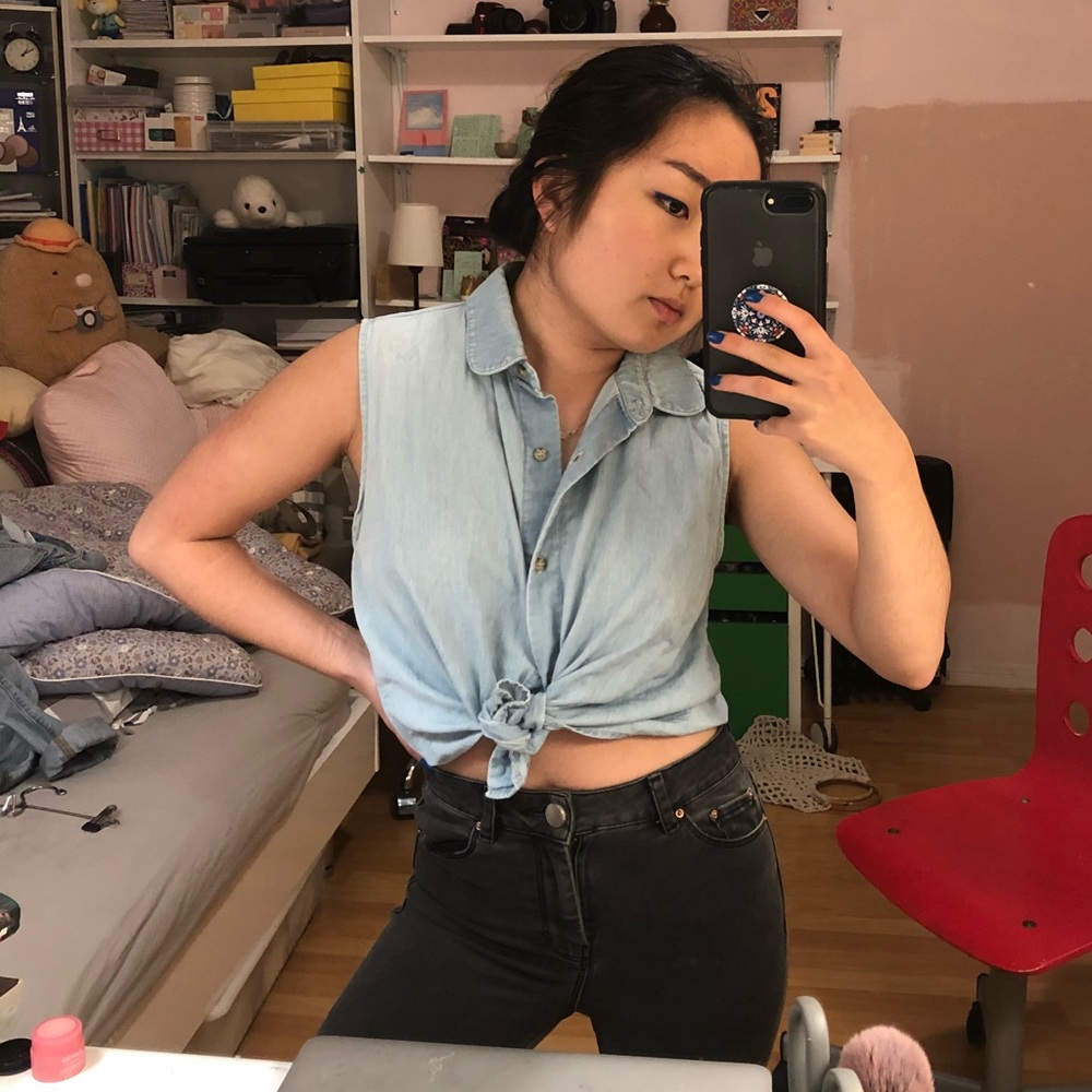 American apparel light denim sleeveless shirt s xs